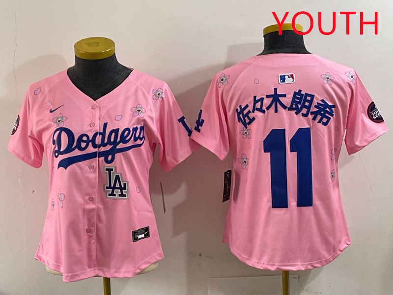 Youth Los Angeles Dodgers #11 R.Sasaki Pink Sakura Edition 2025 Nike MLB Jersey style 1->youth mlb jersey->Youth Jersey